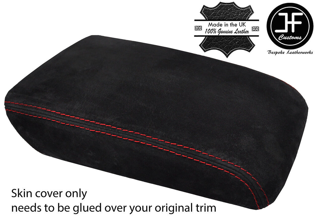 RED STITCHING REAL SUEDE ARMREST LID COVER FITS VW PASSAT B8 2015-2018