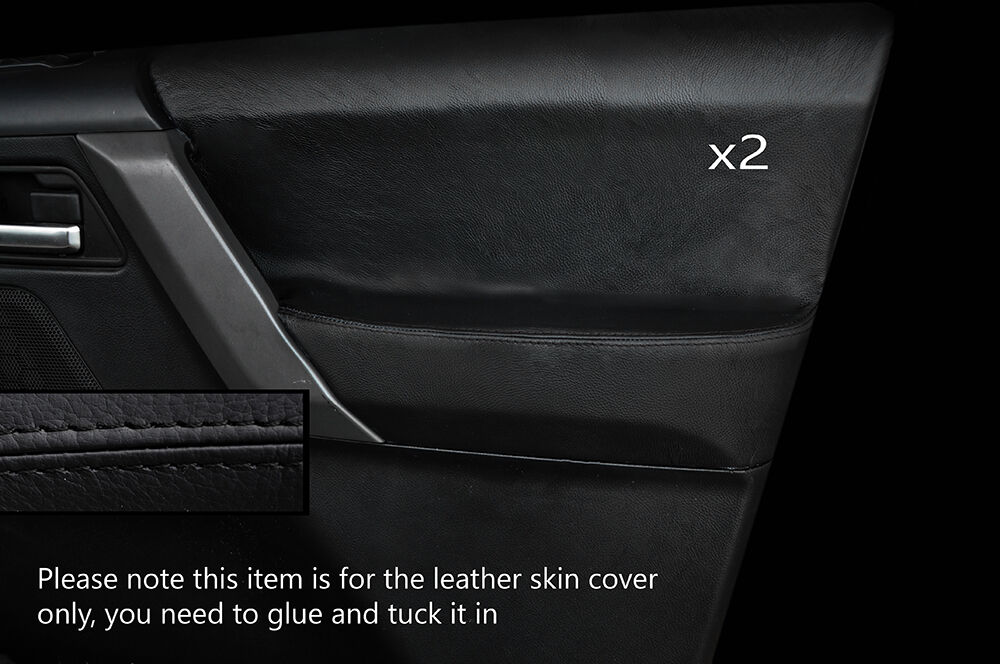 BLACK STITCH 2X FRONT DOOR CARD SKIN COVERS FITS LAND ROVER FREELANDER 2 06-14