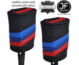 BLACK STITCH TRI STRIPES 2X SEAT BELT REAL LEATHER COVERS FOR BMW I8 2014-2019