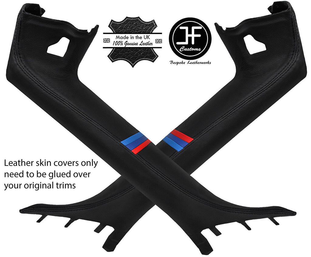 BLACK STITCH TRI STRIPE 2X A PILLAR REAL LEATHER COVERS FITS BMW Z4 E89 09-2017