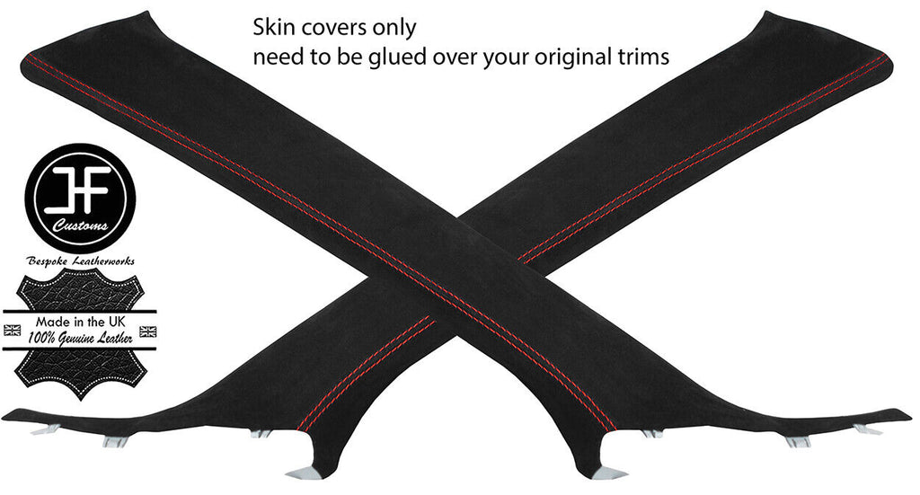 RED STITCH 2X A PILLAR SUEDE COVERS FOR MITSUBISHI LANCER EVO 10 X 2008-2016
