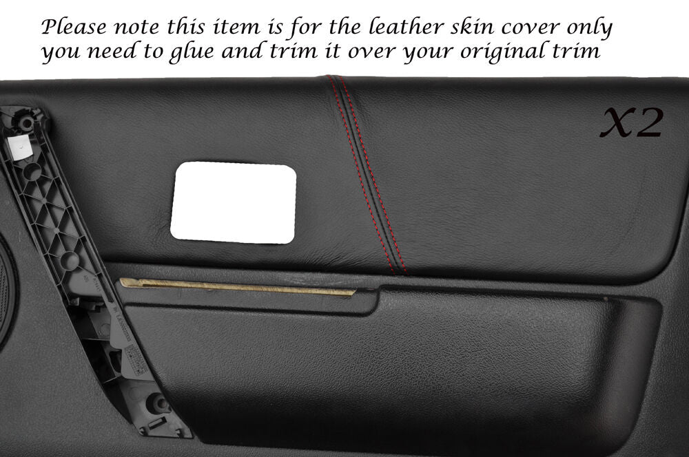 RED STITCH 2X FRONT DOOR CARD LEATHER COVERS FITS LANDROVER FREELANDER 04-06
