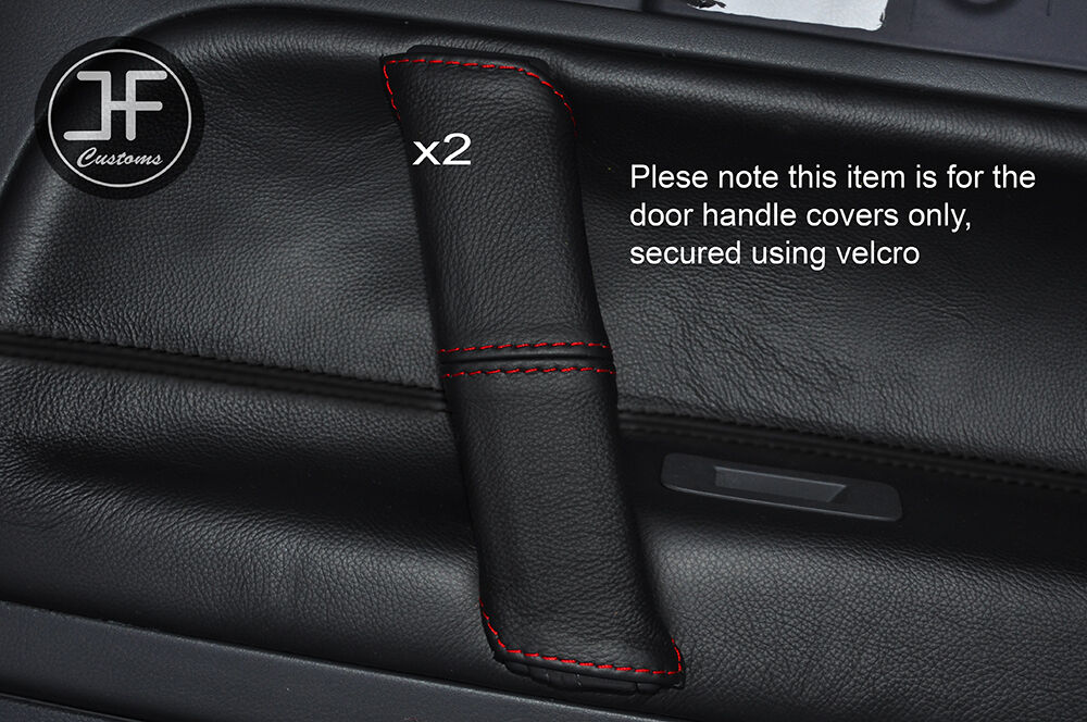 RED STITCH 2X REAR DOOR HANDLE LEATHER COVERS FITS VW TOUAREG 2002-2011