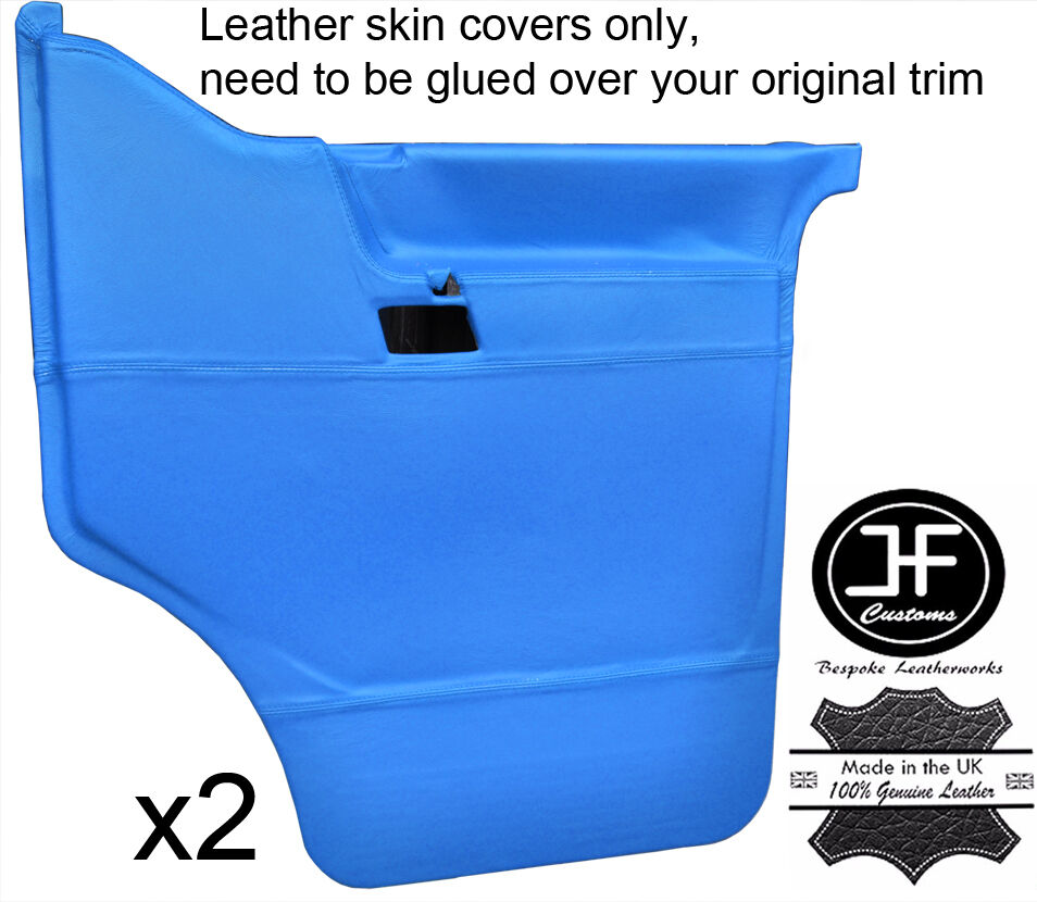 LIGHT BLUE LEATHER 2X FRONT DOOR CARD COVERS FITS VW T4 TRANSPORTER CARAVELLE
