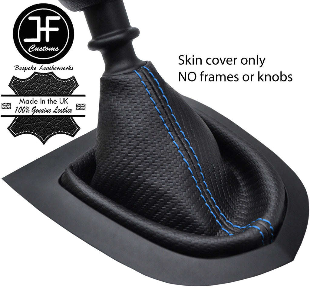 BLUE STITCH CARBON FIBER VINYL MANUAL GEAR GAITER FITS PEUGEOT RCZ 2009-2015