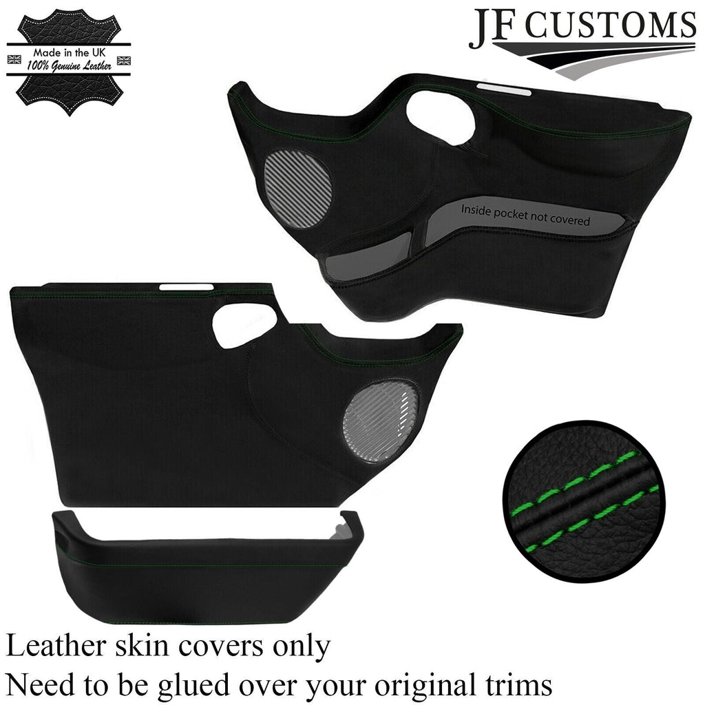 GREEN STITCH 2X FRONT FULL DOOR CARD LEATHER COVERS FITS FORD TRANSIT MK7 06-14