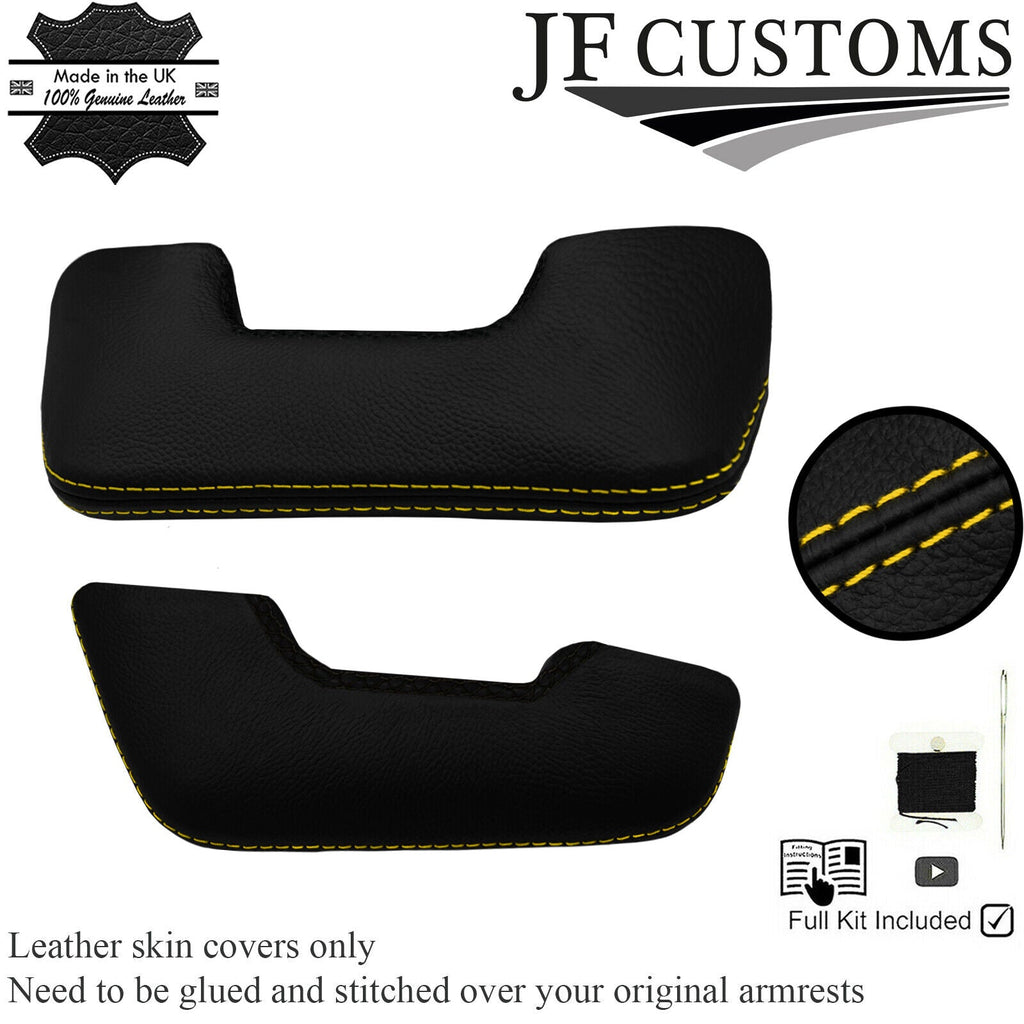 YELLOW STITCH & CROSS STITCH LEATHER 2X DOOR HANDLE COVERS FOR TRIUMPH TR7 76-82
