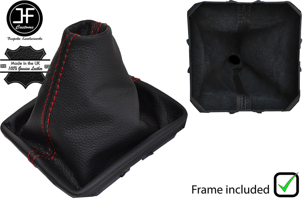 RED STITCH LEATHER MANUAL GEAR GAITER+PLASTIC FRAME FITS VW AMAROK 2010-2018
