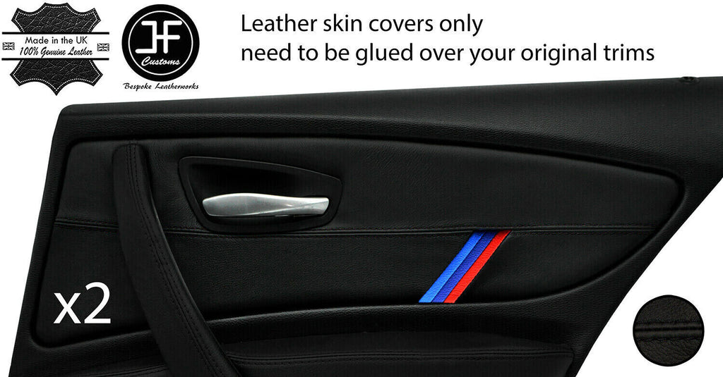 BLACK STITCH TRI STRIPE 2X REAR DOOR CARD TRIM LEATHER COVERS FOR BMW E87 04-12