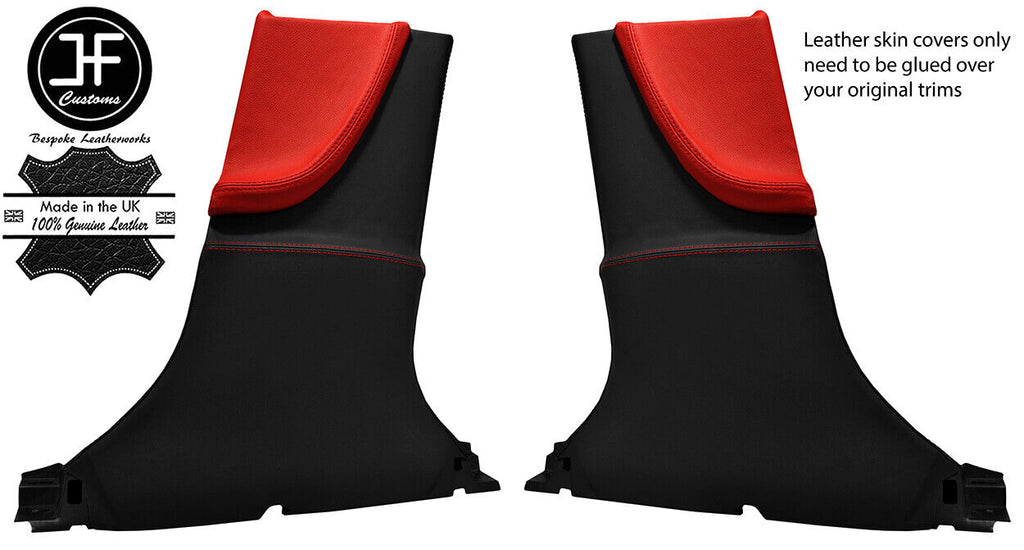 BLACK&RED 2X FULL LOWER B PILLAR NAPPA LEATHER COVER FOR TESLA MODEL S 12-16