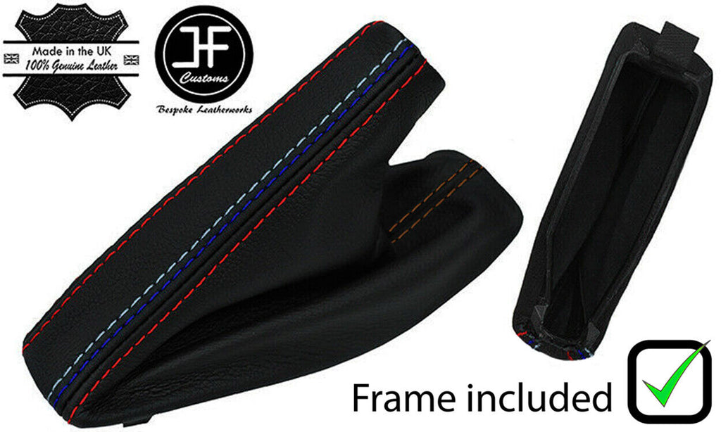 BROWN & TRI STITCH LEATHER HANDBRAKE+ PLASTIC FRAME FITS BMW 5 SERIES E39 95-03