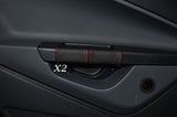 RED STITCH 2X REAR DOOR HANDLE LEATHER COVERS FITS FORD FIESTA MK7 08-14
