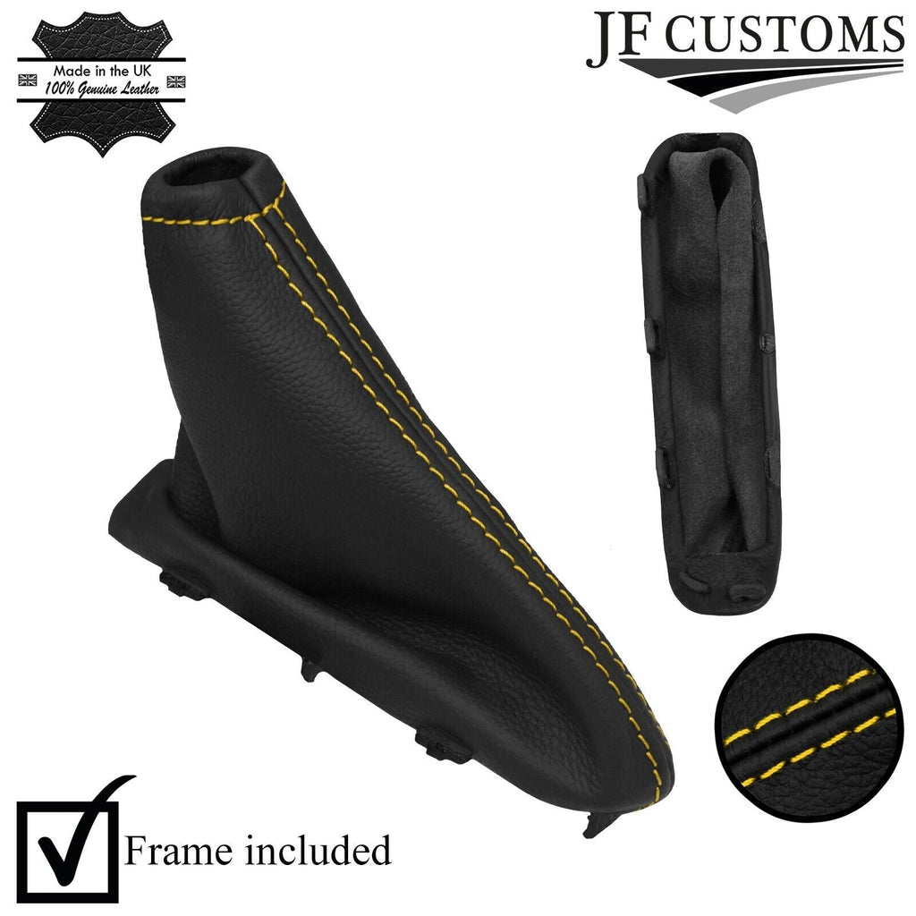 FITS VOLVO C30 06-13 YELLOW STITCH LEATHER HANDBRAKE GAITER+PLASTIC FRAME