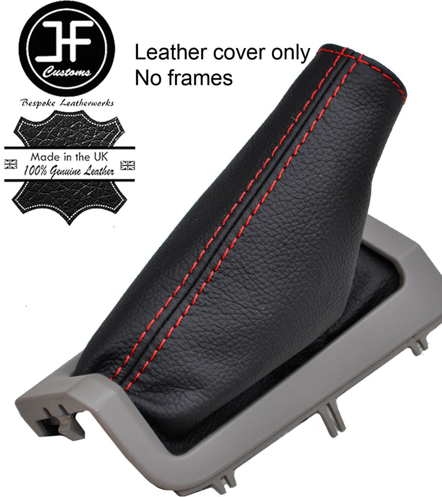 RED STITCH FITS VOLVO V70  2000-2004 BLACK HANDBRAKE GAITER REAL LEATHER COVER