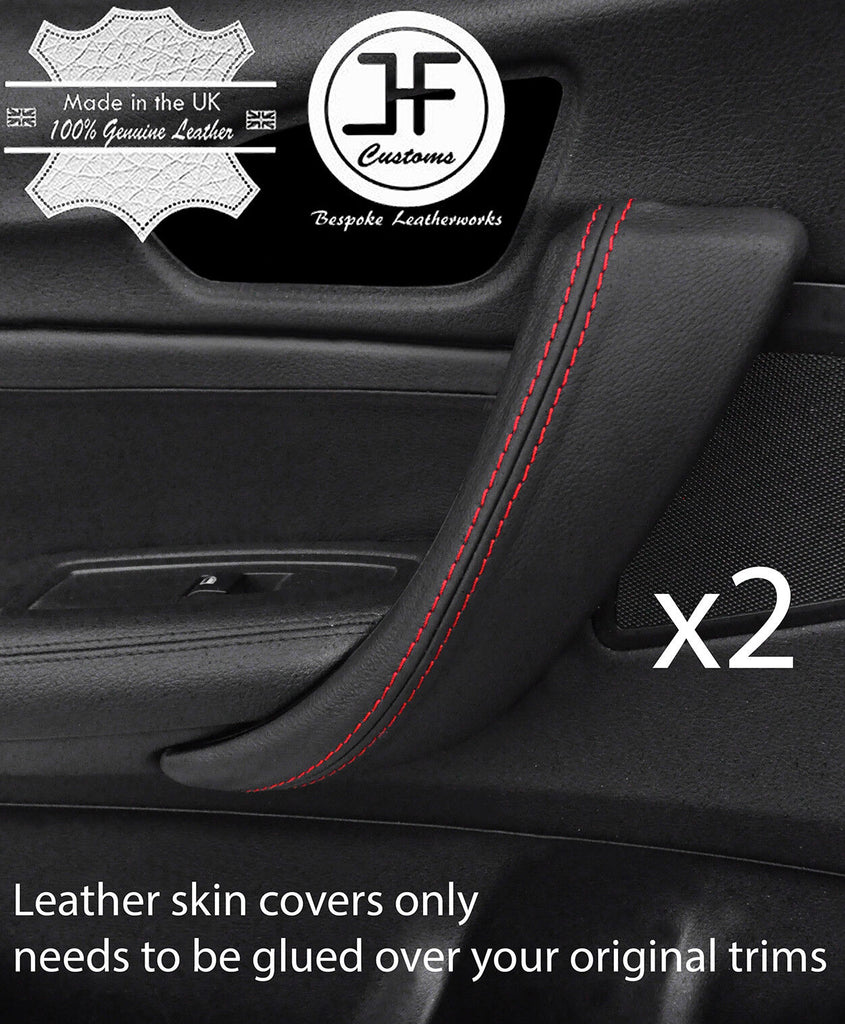 RED STITCH 2X REAR DOOR HANDLE TRIM LEATHER COVERS FOR BMW F20 2011-2017