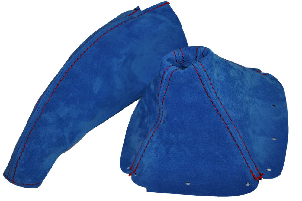 FITS GEAR HANDBRAKE GAITER BLUE SUEDE FITS MAZDA MIATA MX5 MK1 RED STITCH