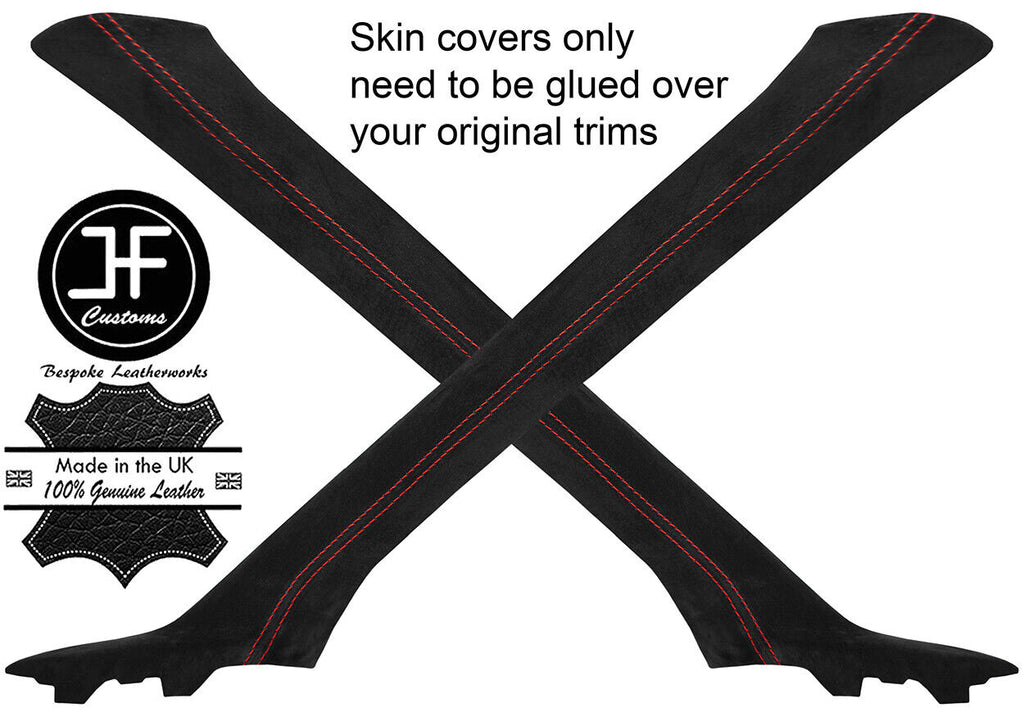 RED STITCH 2X A PILLAR SUEDE COVERS FITS FORD TRANSIT MK7 06-13 STYLE 2
