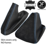 BLUE STITCH CARBON VINYL & SUEDE GEAR+HANDBRAKE GAITER FOR BMW E90 E91 E92 E93