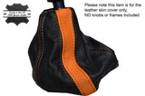 BLACK & ORANGE STRIPE LEATHER SKIN GEAR GAITER FITS FIAT 500 & 500 ABARTH 07-14