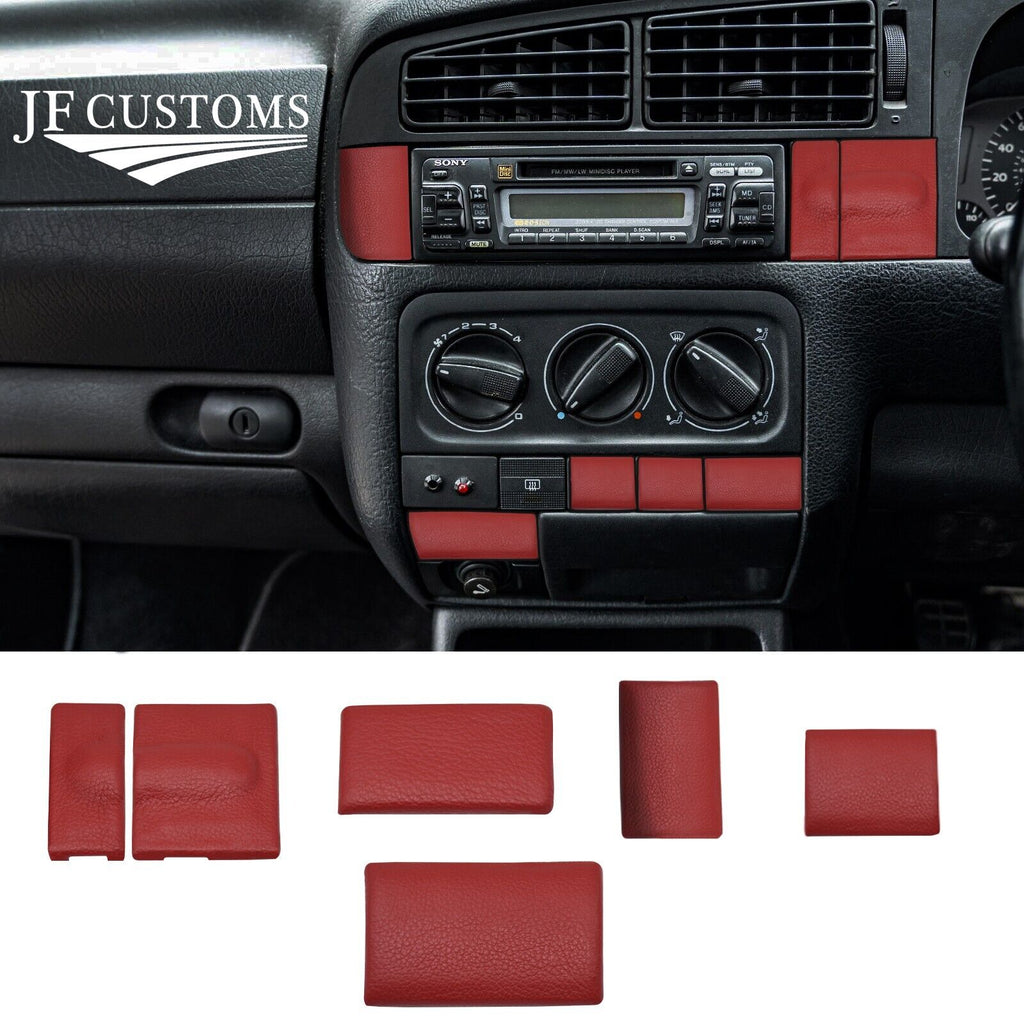 DARK RED STITCH LEATHER DASHBOARD TRIM BLANK COVER SET+FRAMES FOR VW GOLF MK3