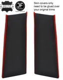 BLACK & RED LEATHER 2X LOWER B PILLAR COVERS FOR RANGE ROVER SPORT 2005-2013