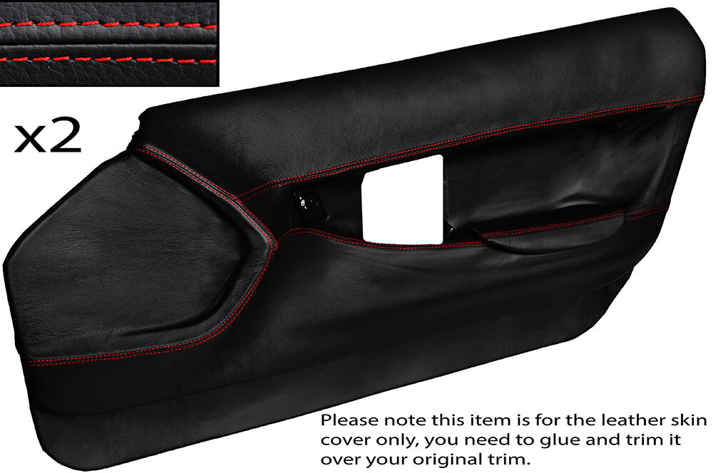 RED STITCH 2X FRONT FULL DOOR CARD LEATHER SKIN COVER FITS CORVETTE C4