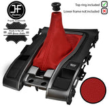 RED REAL LEATHER MANUAL GEAR GAITER+TOP RING FITS HONDA CIVIC X MK10 17-20