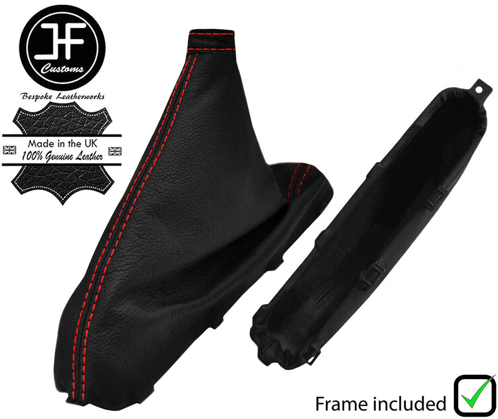 RED STITCH REAL LEATHER HANDBRAKE GAITER+PLASTIC FRAME FITS MAZDA 6 2013-2015