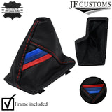 FITS BMW X3 E83 03-10 RED STITCH TRI STRIPE LEATHER AUTO GEAR + PLASTIC FRAME