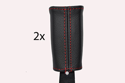 red stitch FITS MITSUBISHI L200 01-06 2X FRONT SEAT BELT STALK LEATHER COVERS