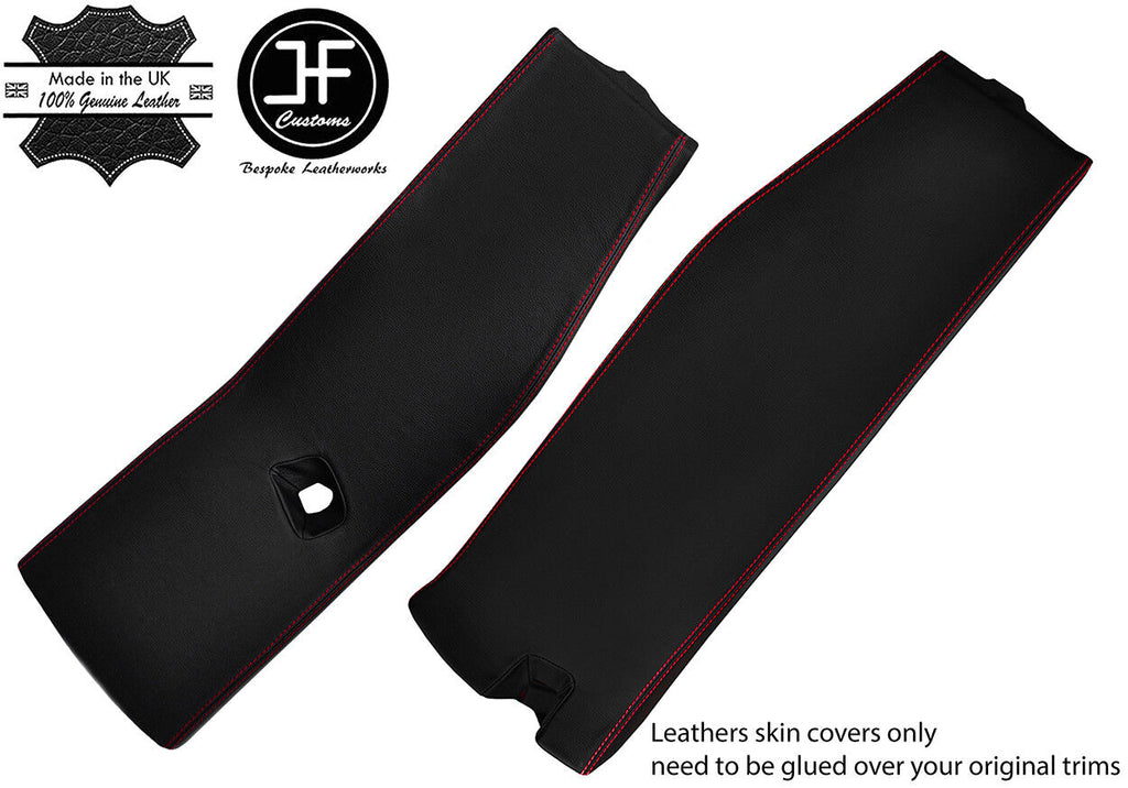 RED STITCH 2X LOWER B PILLAR LEATHER COVERS FITS VW T5 TRANSPORTER SHUTTLE