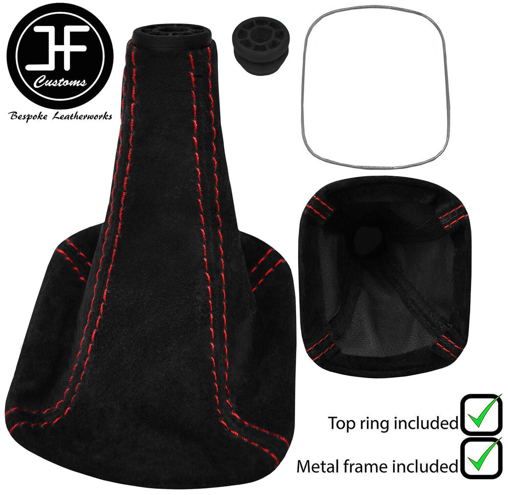 RED STITCH SUEDE GEAR GAITER+METAL FRAME+TOP RING FOR TOYOTA MR2 MK3 00-07