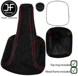 RED STITCH SUEDE GEAR GAITER+METAL FRAME+TOP RING FOR TOYOTA MR2 MK3 00-07