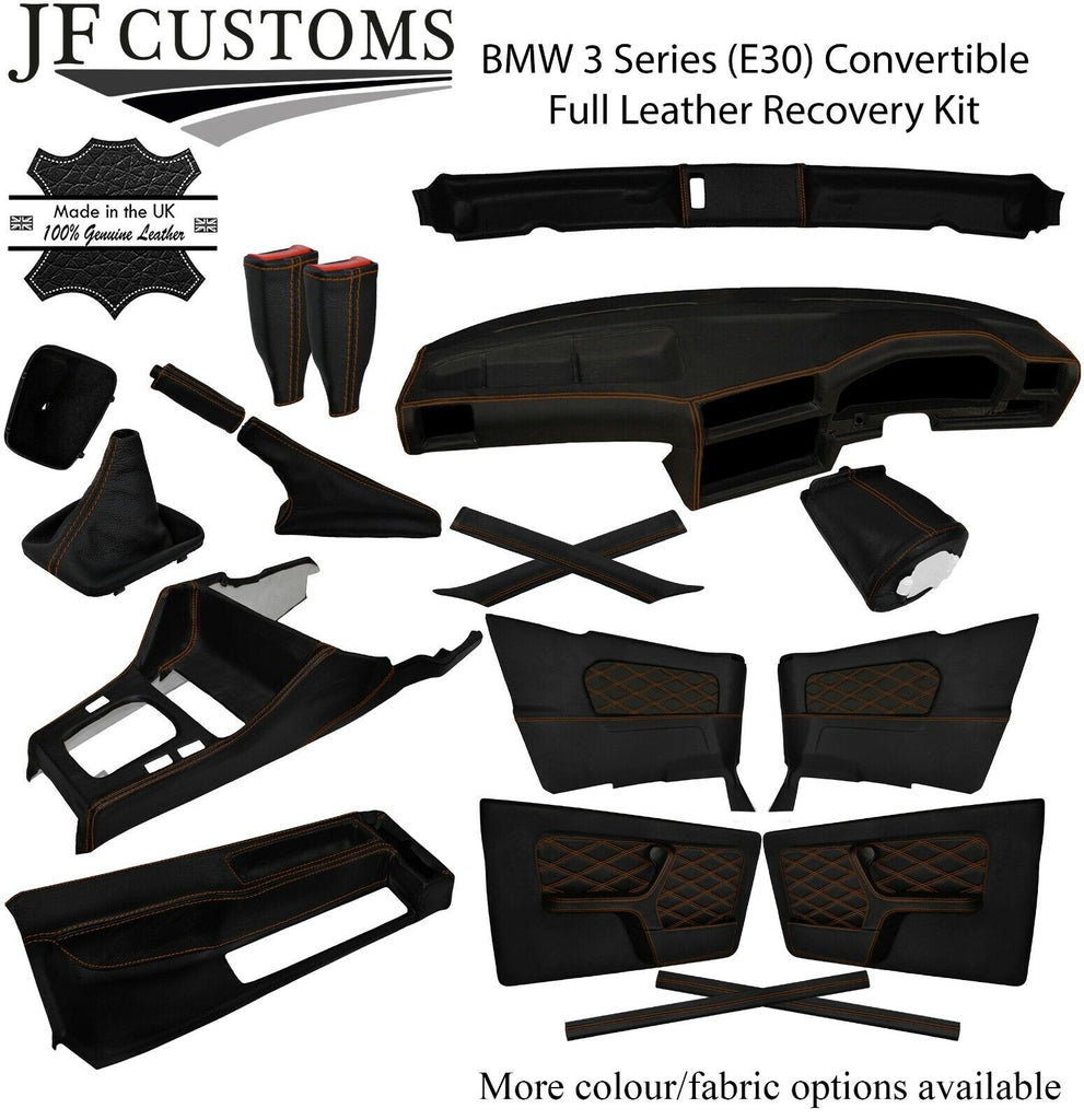 BROWN STITCH LEATHER COVERS FOR BMW 3 SERIES E30 CONVERTIBLE FULL INTERIOR KIT