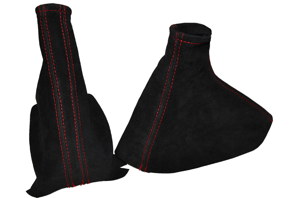 RED STITCH FITS CORSA C 2000-2006 GEAR & HANDBRAKE GAITER REAL PU SUEDE