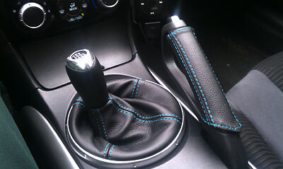 blue stitch FITS MAZDA RX8 BLACK LEATHER GEAR & HANDBRAKE GAITER CUSTOM NEW