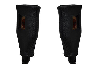 black stitch FITS FORD ESCORT MK1 68-76 2X FRONT SEAT BELT STALK LEATHER COVERS