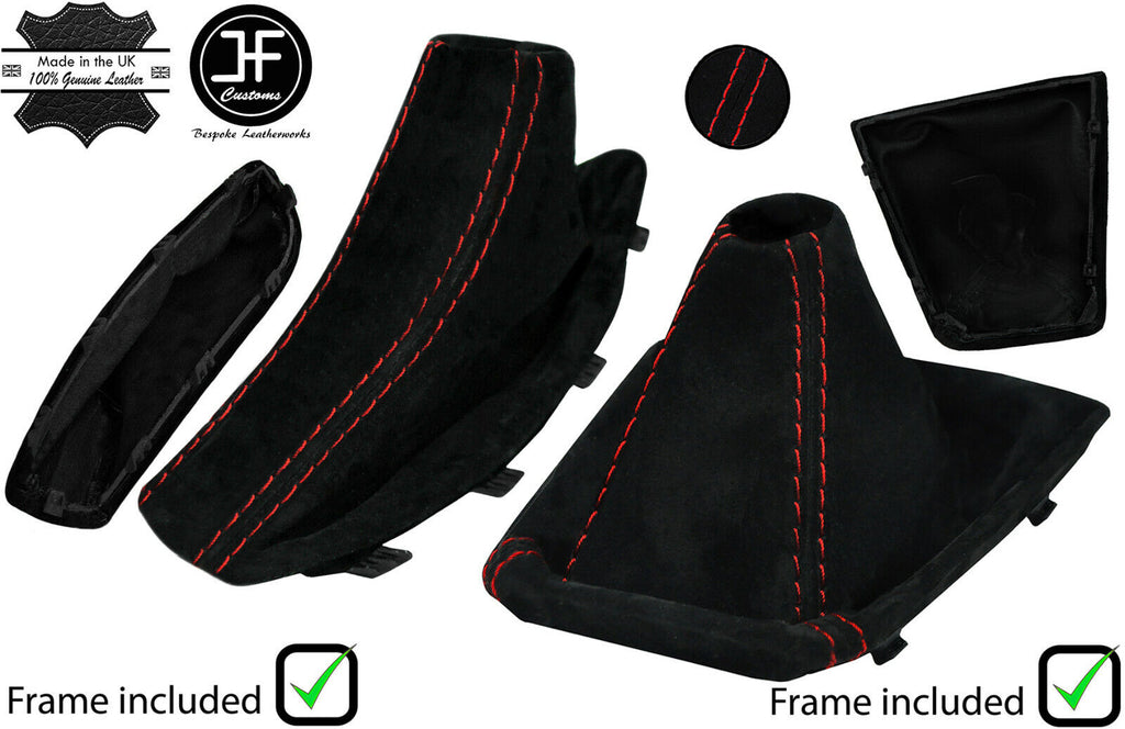 RED STITCH SUEDE MANUAL GAITER SET+PLASTIC FRAME FOR BMW X3 E83 2003-2010