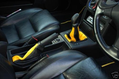 FITS FIAT COUPE GEAR & HANDBRAKE REAL TOP GRAIN YELLOW & BLACK LEATHER