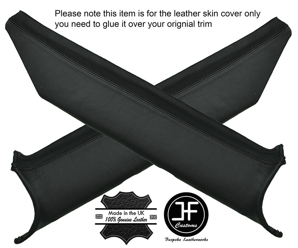 BLACK STITCHING 2X REAR C PILLAR LEATHER COVERS FITS FORD ESCORT MK2 CUSTOM NEW
