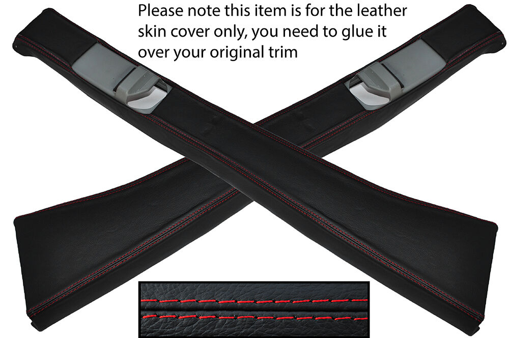 RED STITCH 2X B PILLAR LEATHER SKIN COVERS FITS MERCEDES W201 190 190E