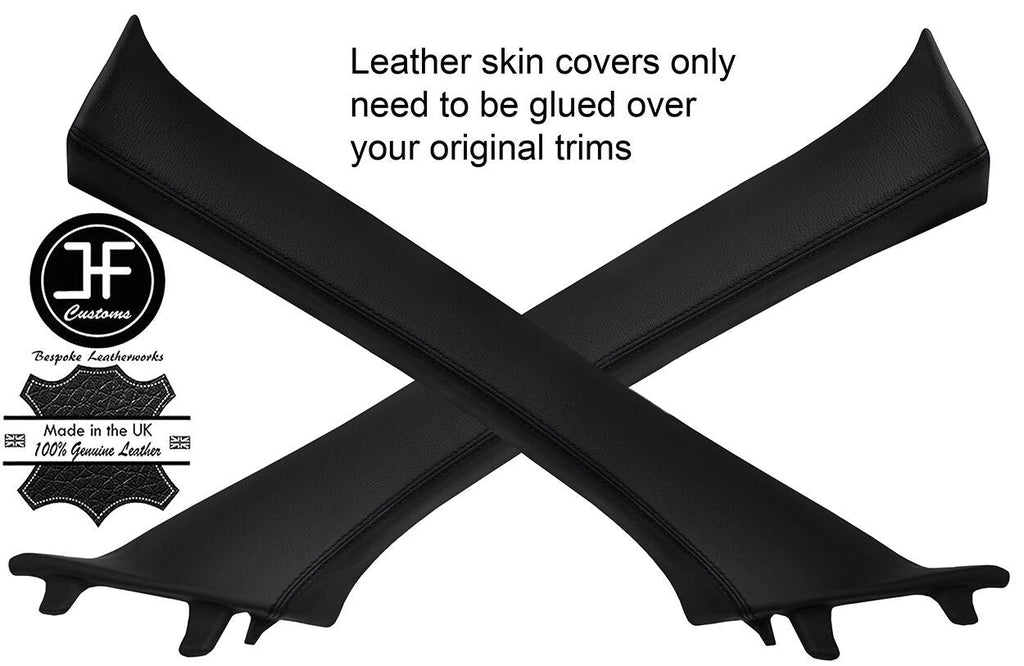 BLACK STITCHING 2X A PILLAR REAL LEATHER COVERS FITS NISSAN QASHQAI J11 13-18