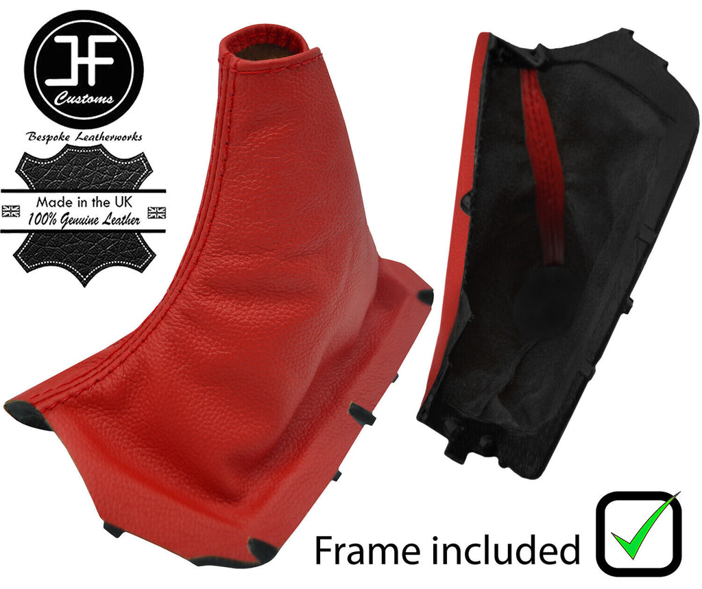 RED LEATHER HANDBRAKE GAITER WITH PLASTIC FRAME FITS VOLVO S80 1998-2005