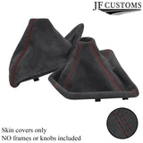 RED STITCH GREY SUEDE GEAR+HANDBRAKE GAITERS SET FOR BMW 1 SERIES F20 F21 11-17