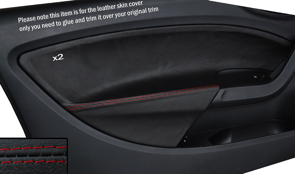 RED STITCH 2X FRONT DOOR CARD TRIM LEATHER COVER FITS SEAT IBIZA 2009-2014 5DR