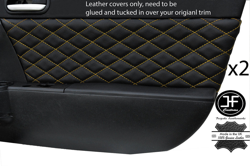 YELLOW DIAMOND STITCH 2X DOOR CARD TRIM LEATHER COVERS FITS MAZDA MX5 MK3 05-14