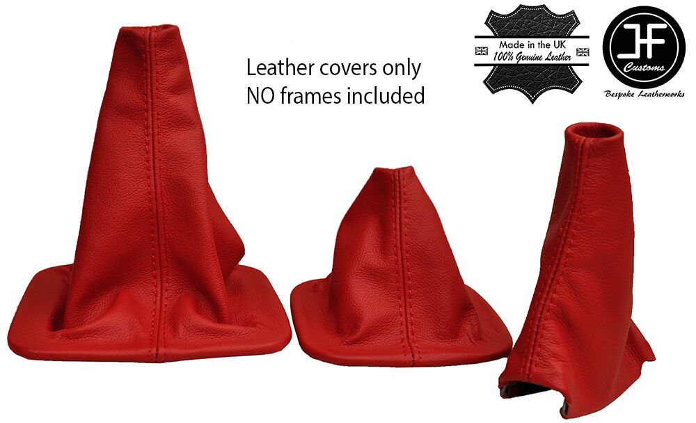 RED REAL LEATHER 3X GAITERS SET FITS LANDROVER DISCOVERY MK1 MK2 1996-2004