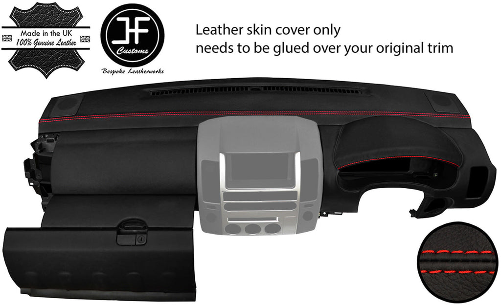 RED STITCH DASH DASHBOARD REAL LEATHER COVER FITS NISSAN NAVARA D40 2006-2015