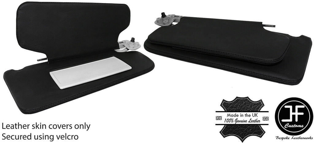 BLACK STITCH 2X DOUBLE SUN VISOR REAL LEATHER COVERS FOR RANGE ROVER L322 02-09