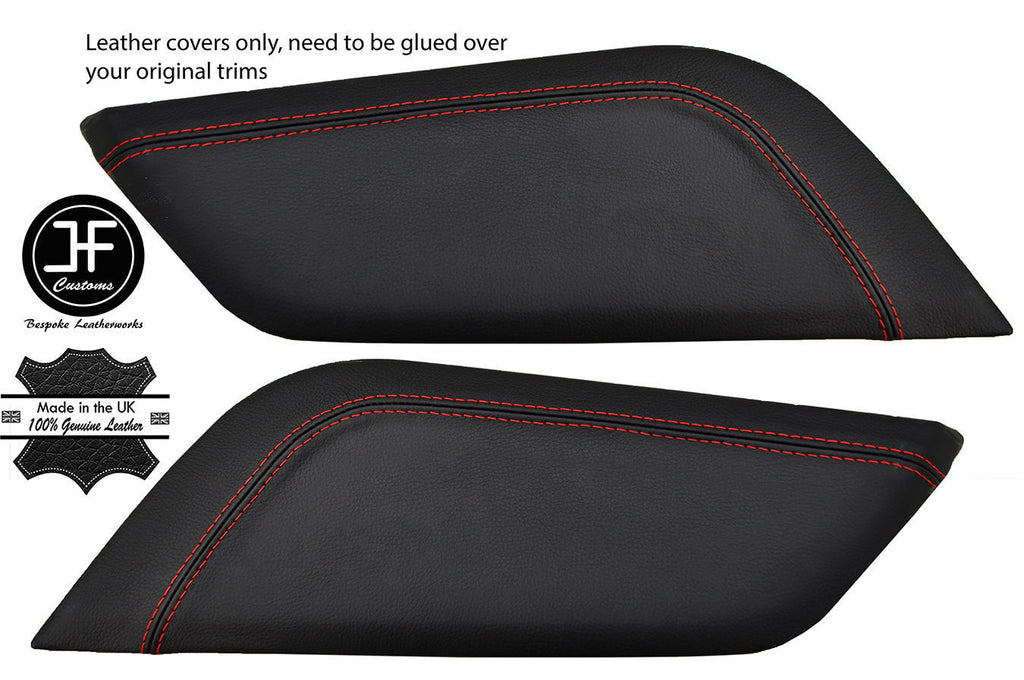 RED STITCH 2X CENTRE CONSOLE KNEE PADS LEATHER COVERS FITS FORD MUSTANG 15-17
